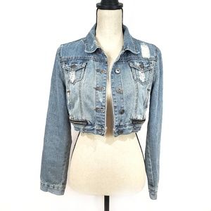 Denim Jean Jacket Distressed Cropped Dollhouse